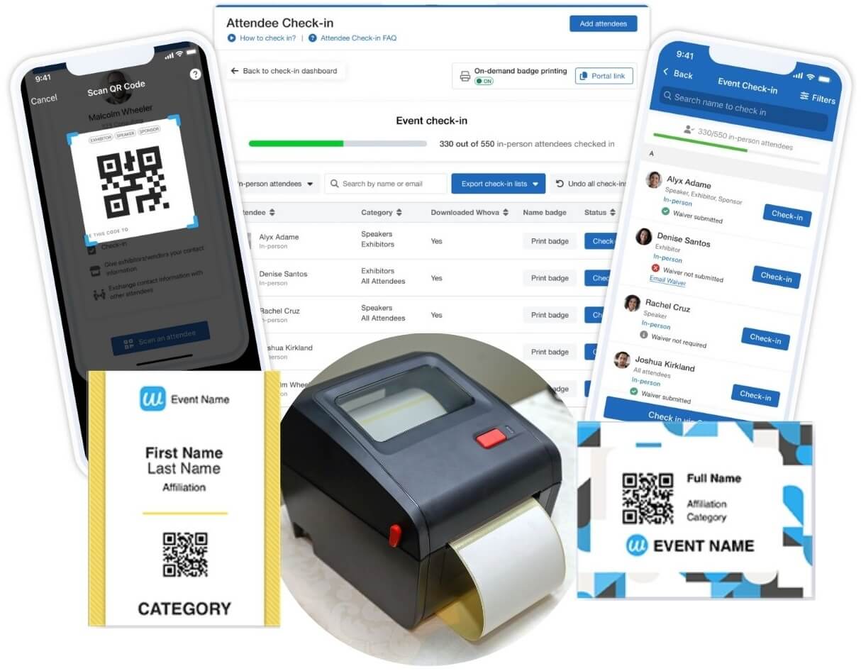 Whova's event badge printing software