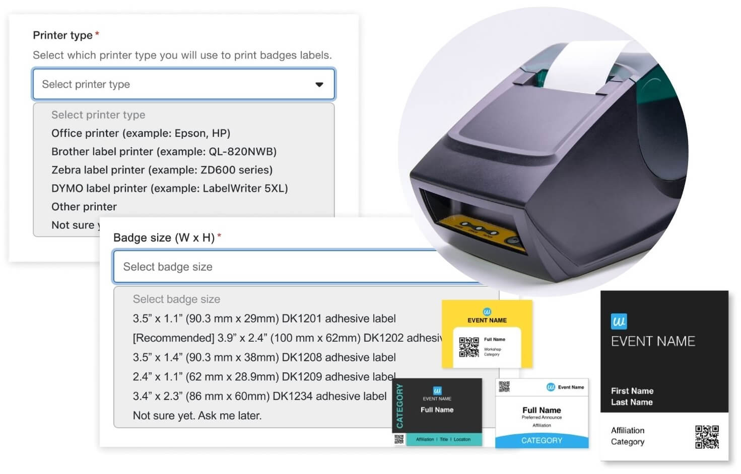 Whova's name badge printer support