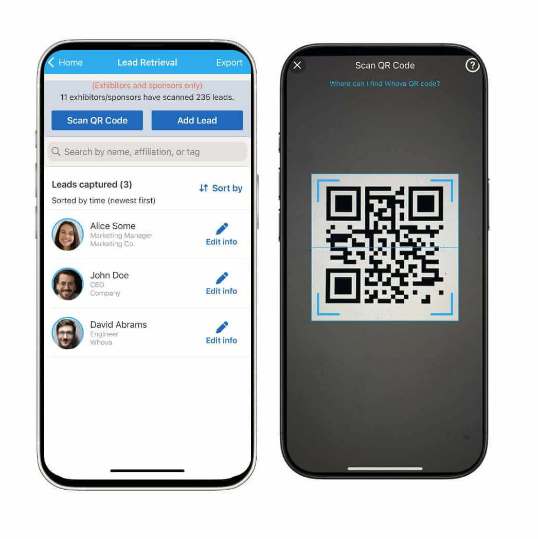 Whova's lead scan app