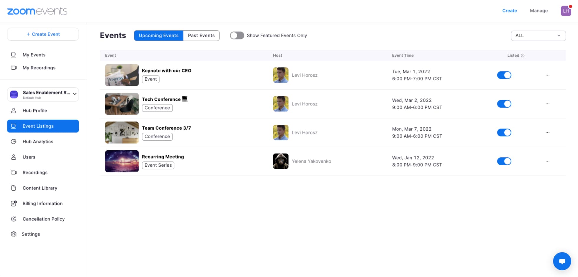 Zoom events dashboard