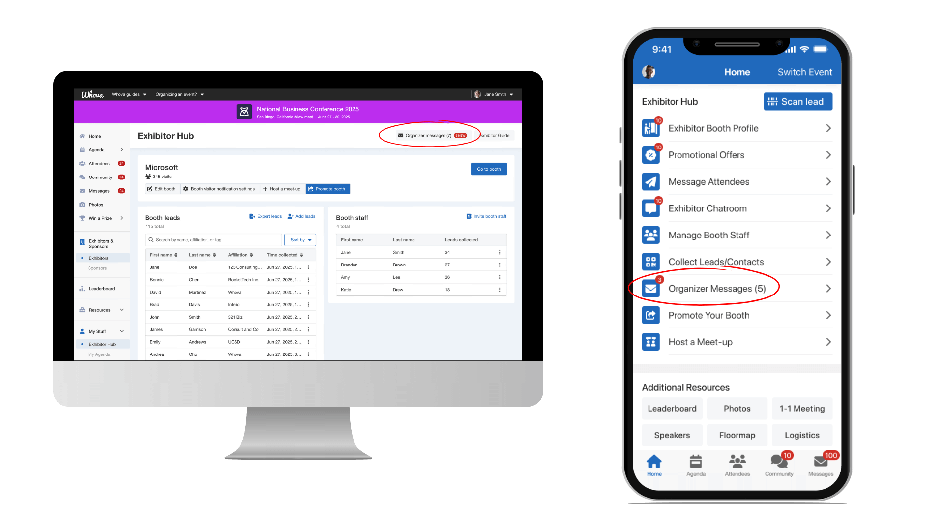 Organizer messages access in exhibitor hub