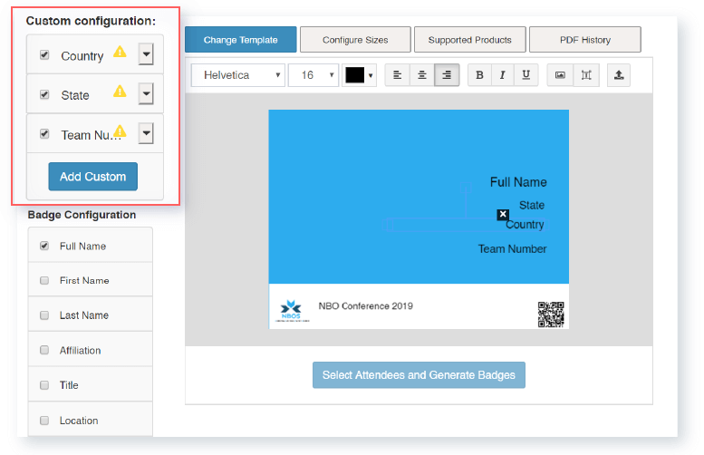 Customize name badges with ease on the Whova dashboard
