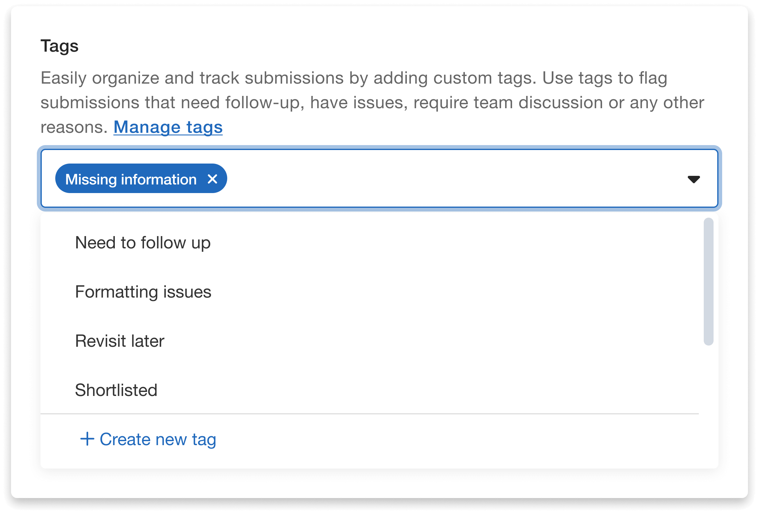 CFS custom submission tag creation