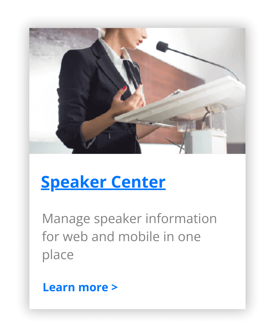 Whova Event Management System's Speaker Center helps you manage speaker info easily.