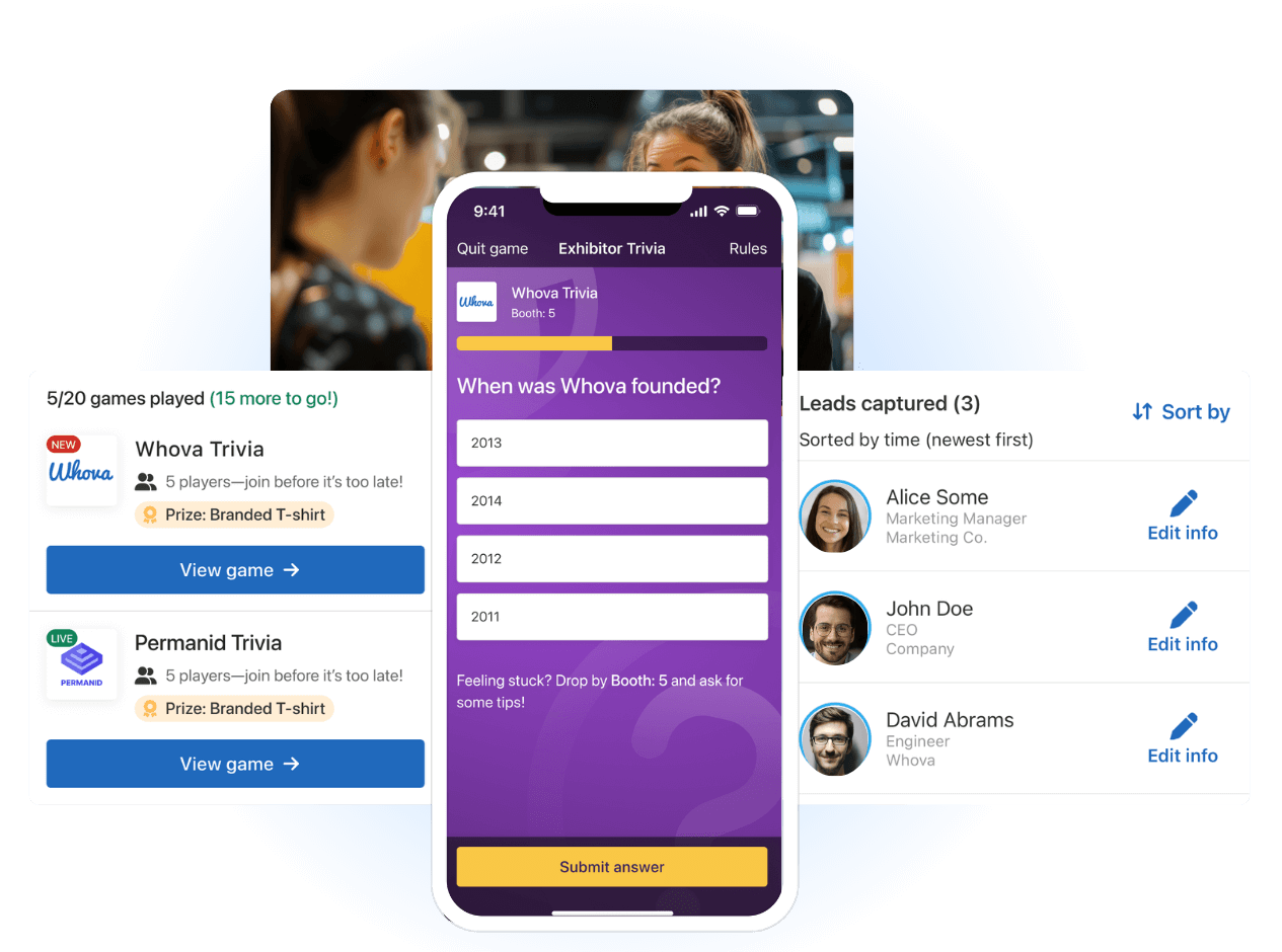 Exhibitor online booth and trivia to attract leads