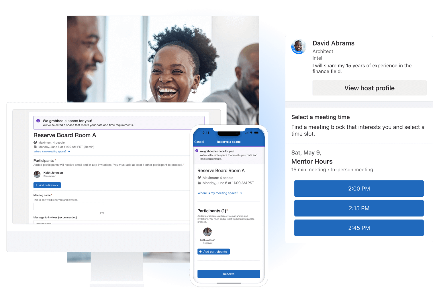 1:1 meeting scheduler with reservation confirmation pages 