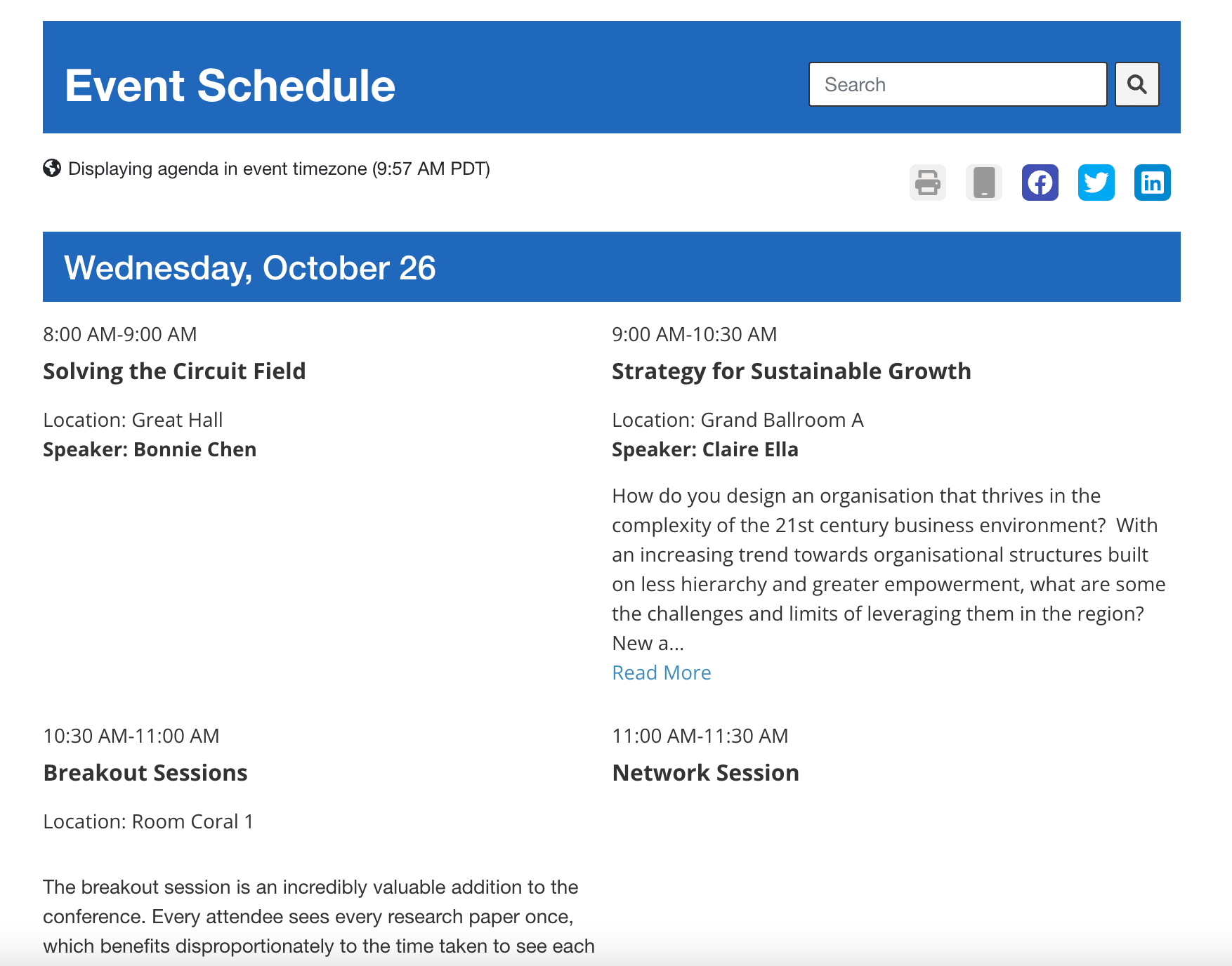 Whova agenda webpage