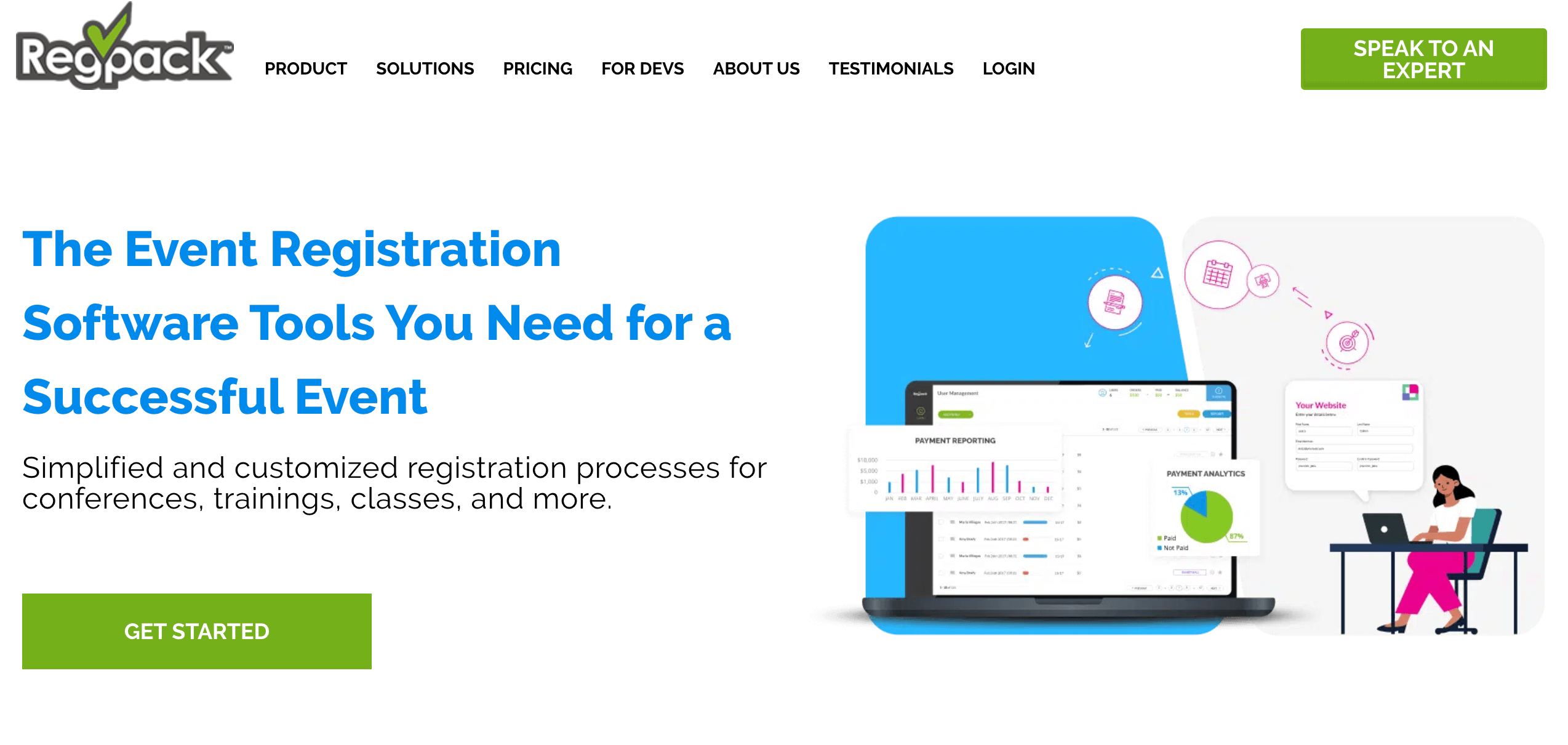 Regpack event check-in app product webpage