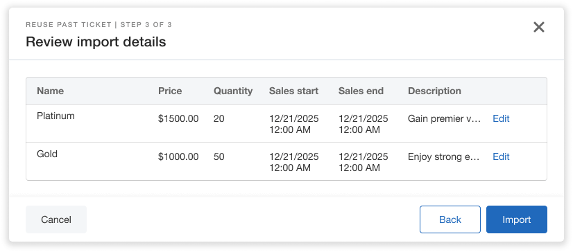 Reuse past tickets details review
