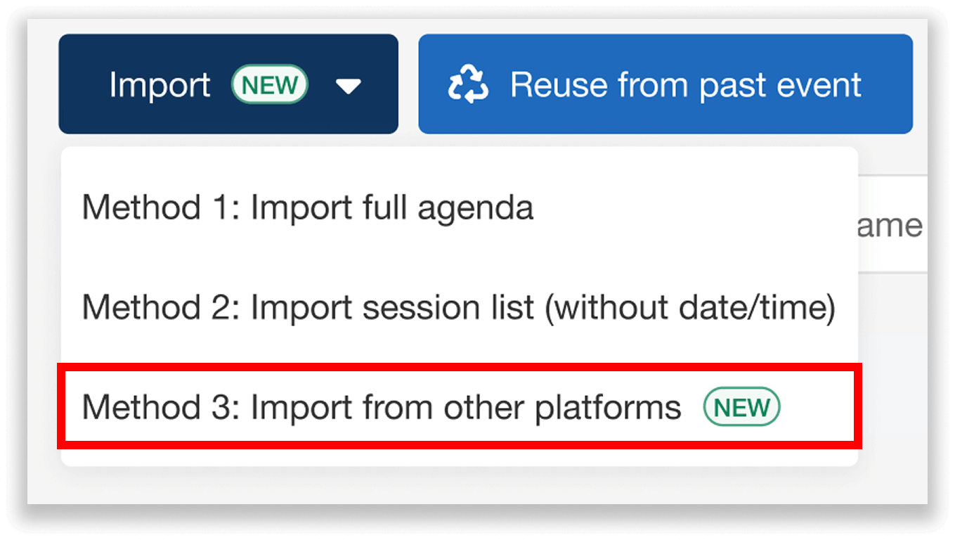 Import dropdown with option to import from other platforms.