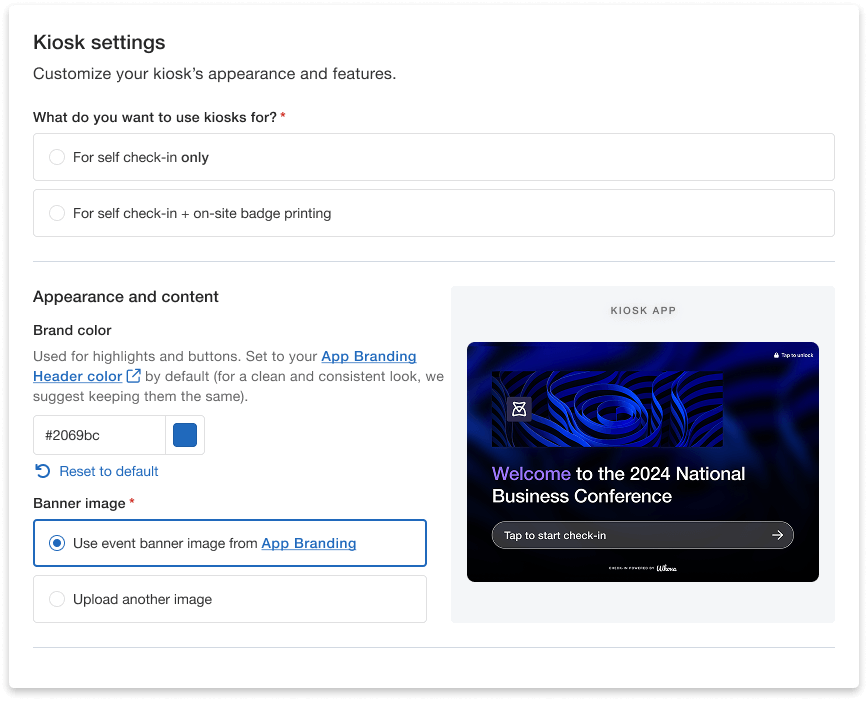 Check-in kiosk settings