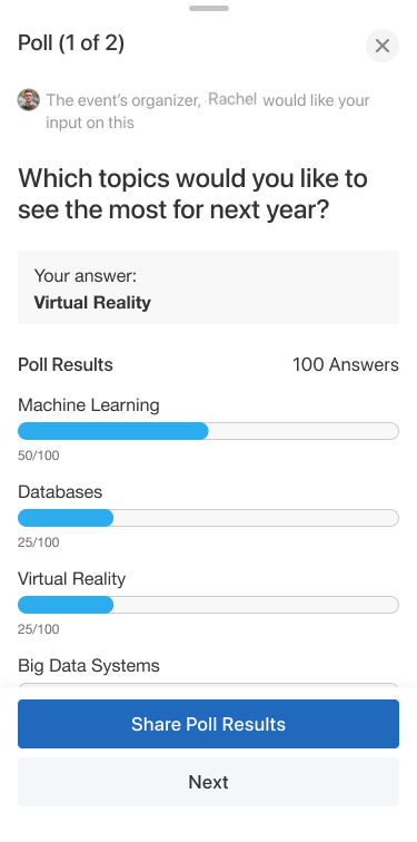 The live poll results from Whova's event app