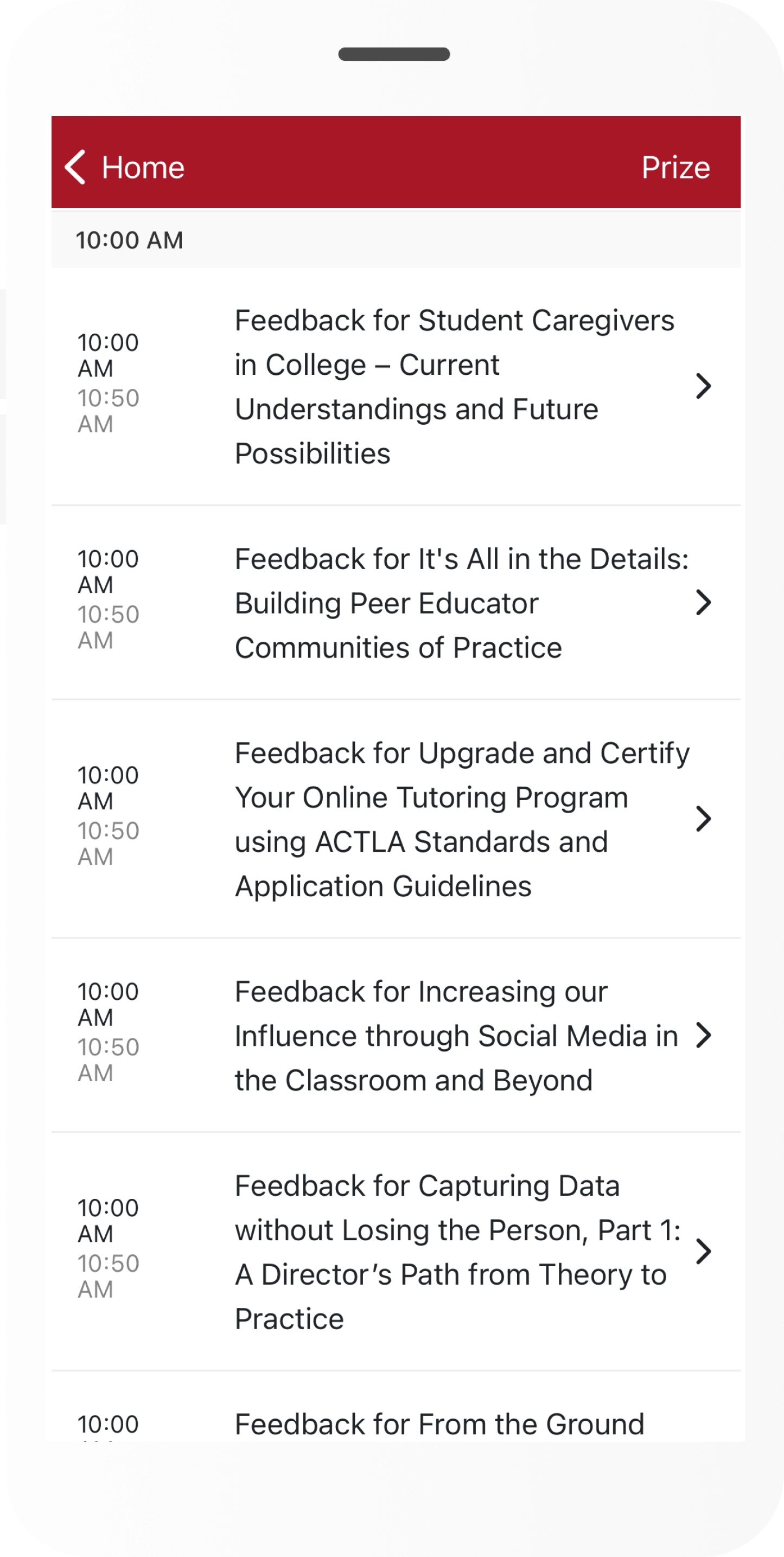 Whova's app survey list example