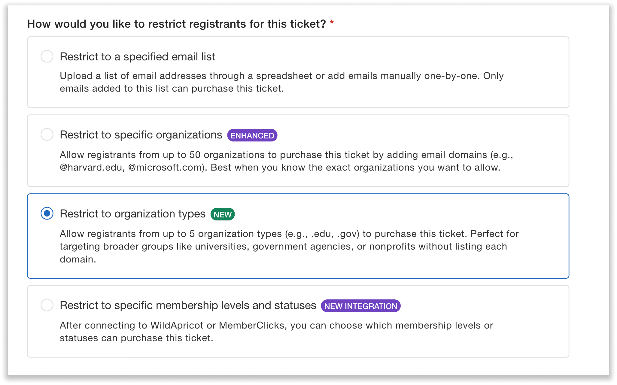 Select "Restrict to organization types" to restrict by suffix.