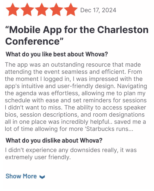 G2 positive review about Whova