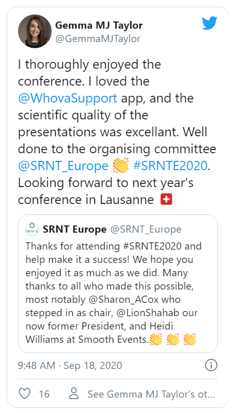 Twitter post about Whova app