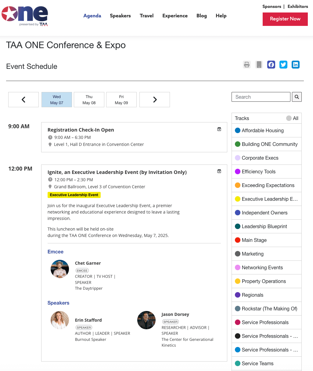 Event agenda webpage