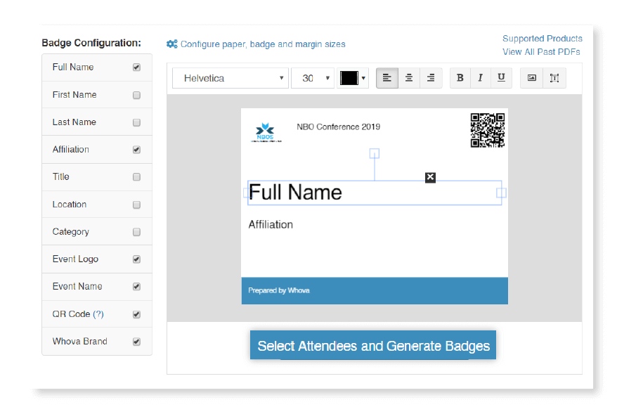 Whova's DIY name badges