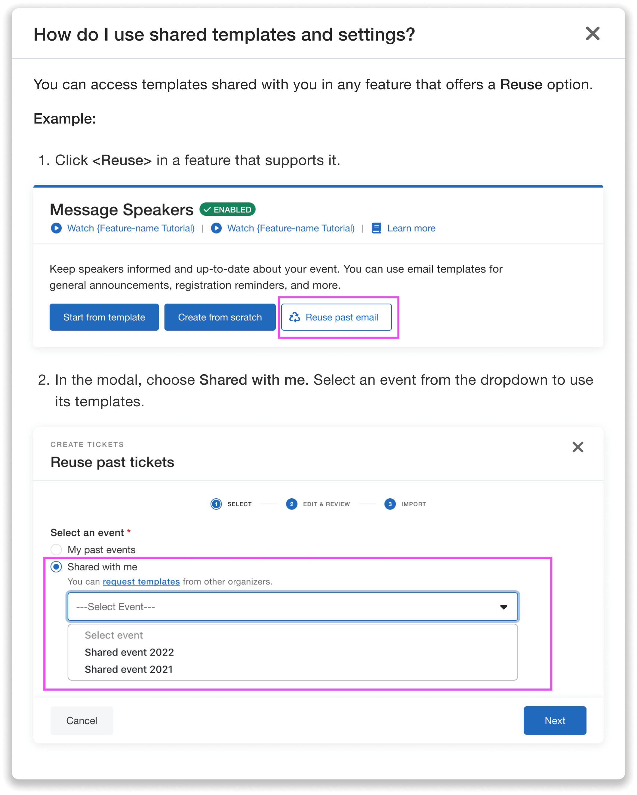 Example explaining how to use shared templates and settings.