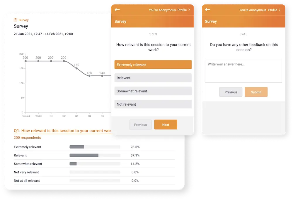 Pigeonhole's survey question and answer dashboard
