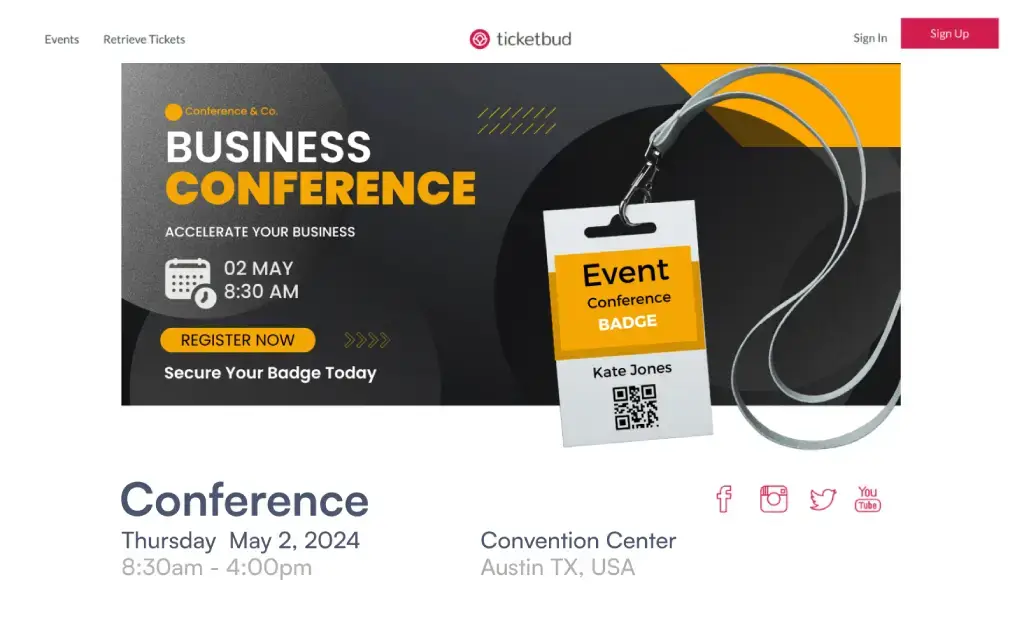 Ticketbud registration page example